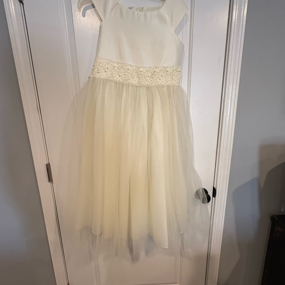 Charming Ivory Kids Dress with Lace Detail